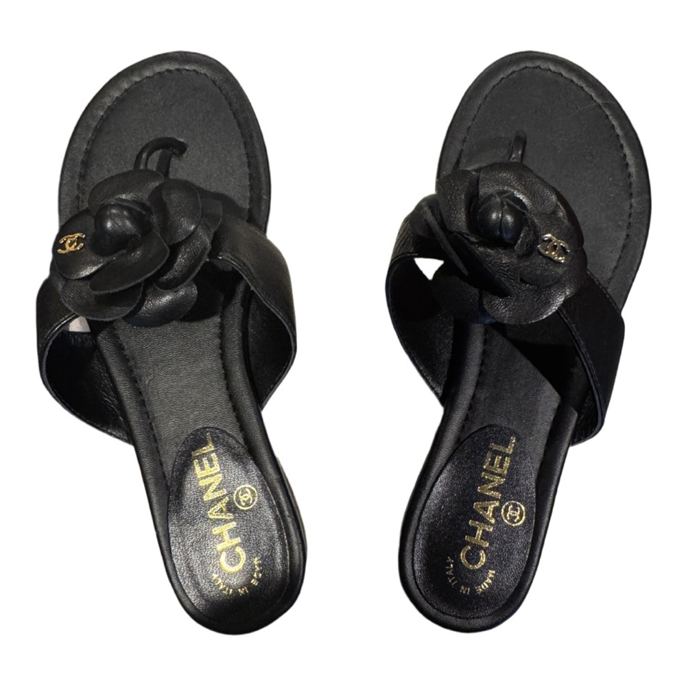 Authentic Like New Chanel Camellia Flower Sandal Women’s 37, Black - Picture 5 of 16